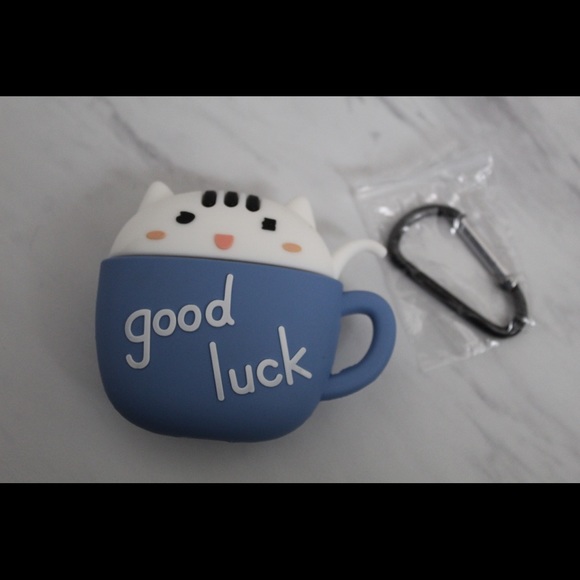 Good Luck Cat in a Teacup AirPod Case Holder - Picture 1 of 3